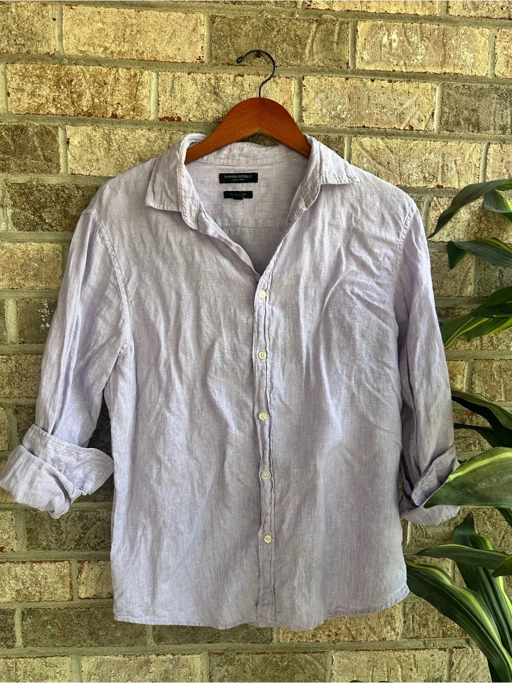 Linen Banana Republic Light Lavender Button-Up Shirt Slim fit
